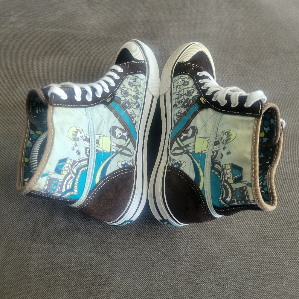 Vans Wellesley Starry Keren Skater High Tops Sz 8 Suede/Canvas Brown and White - Picture 6 of 9